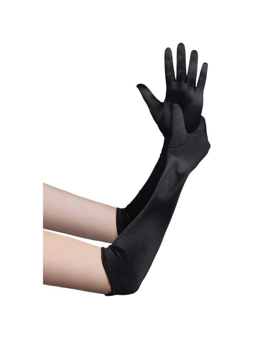 Women's Black Long Opera Party 20s Satin Gloves Stretchy Elbow Length